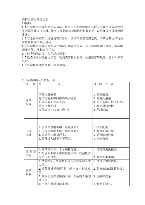 皮带机维护、常见故障处理及注意事项