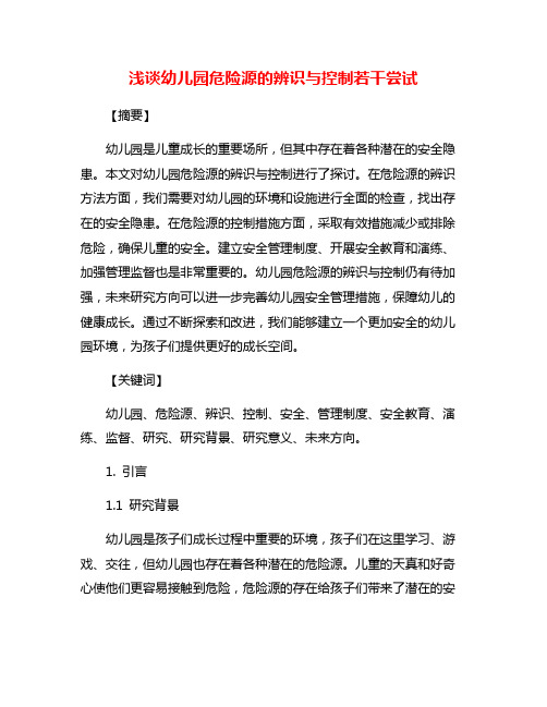 浅谈幼儿园危险源的辨识与控制若干尝试