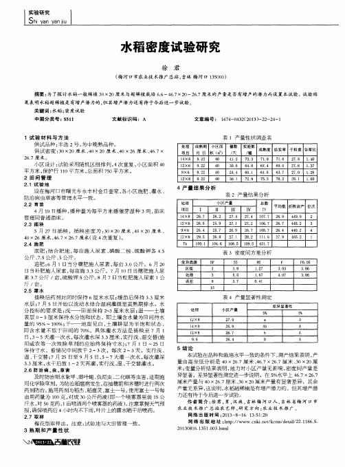 水稻密度试验研究
