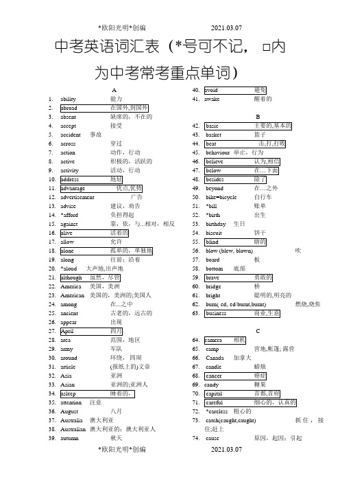 2021年中考英语常考词汇精选