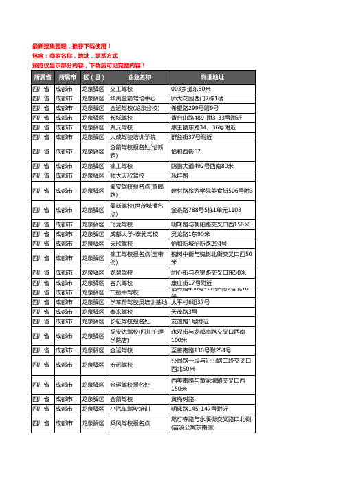 新版四川省成都市龙泉驿区驾校培训企业公司商家户名录单联系方式地址大全207家