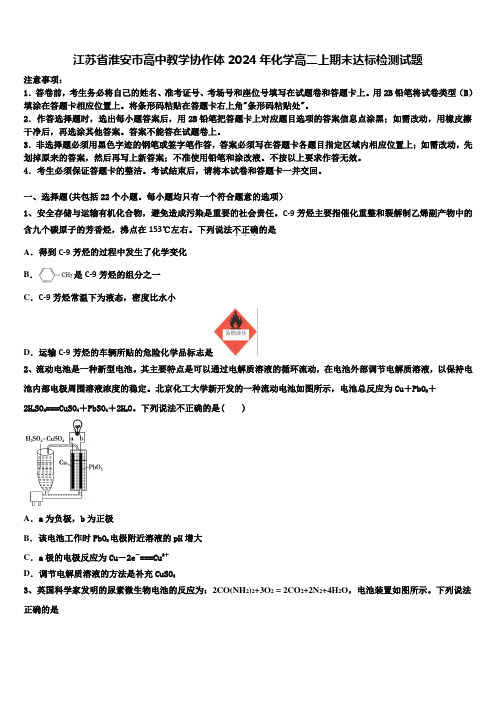 江苏省淮安市高中教学协作体2024年化学高二上期末达标检测试题含解析