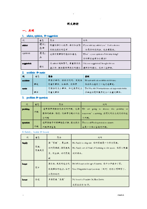 中考常考词词义辨析