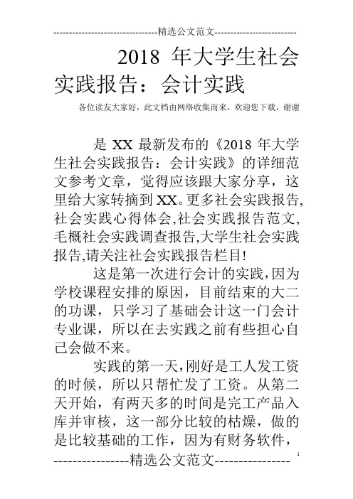 2018年大学生社会实践报告:会计实践