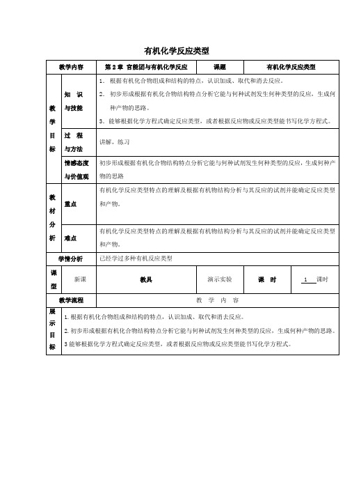 广东省高中化学2.1有机化学反应类型有机化学反应类型教案鲁科版选修5