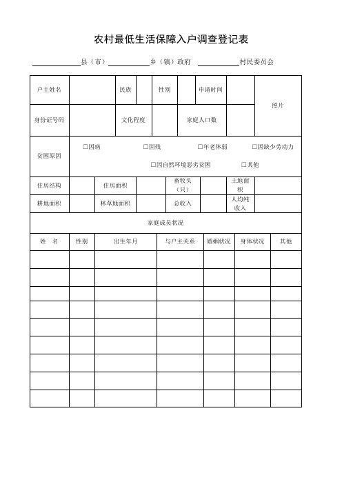 农村最低生活保障入户调查登记表