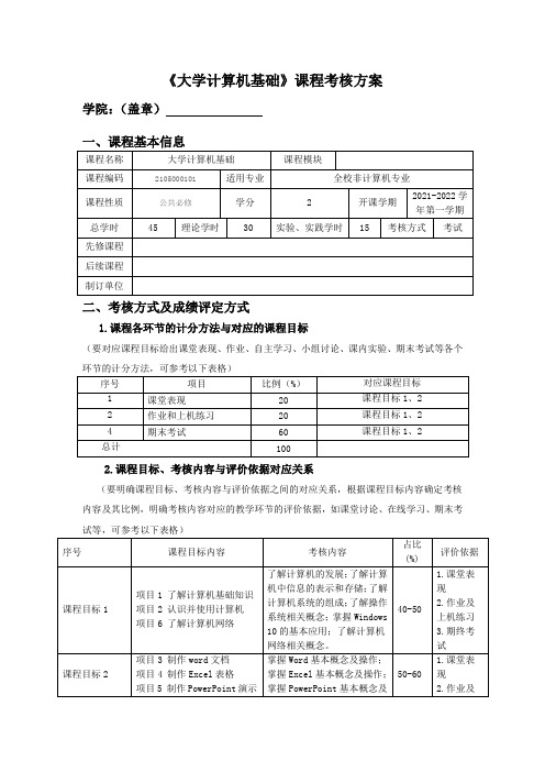 大学计算机基础课程考核方案