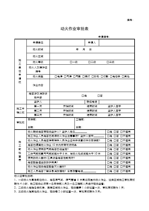 动火作业审批表