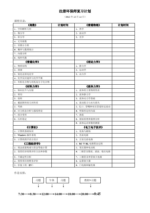 注册环保工程师师复习计划