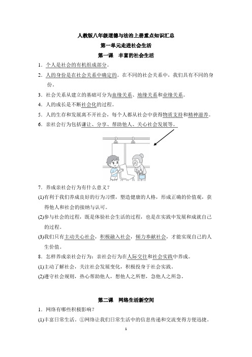 人教版八年级道德与法治上册重点知识汇总