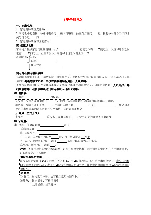 山东省龙口市诸由观镇诸由中学中考物理 安全用电复习提纲(无答案) 新人教版