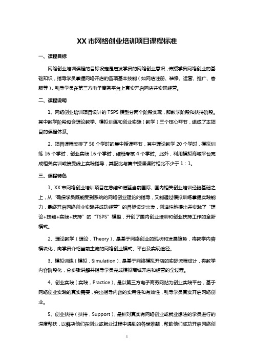 XX市网络创业培训项目课程标准