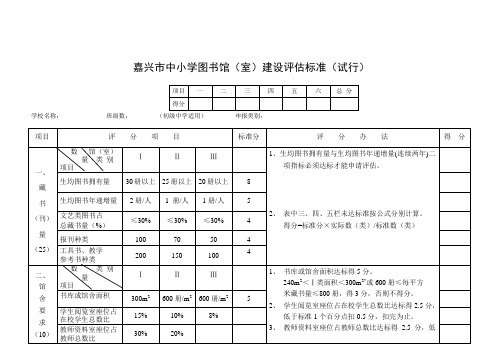 嘉兴市中小学图书馆(室)建设评估标准(试行)