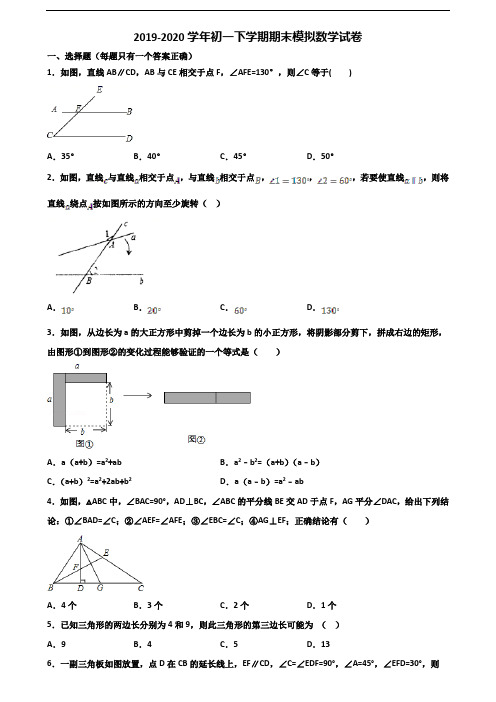 四川省攀枝花市2020初一下学期期末数学达标测试试题