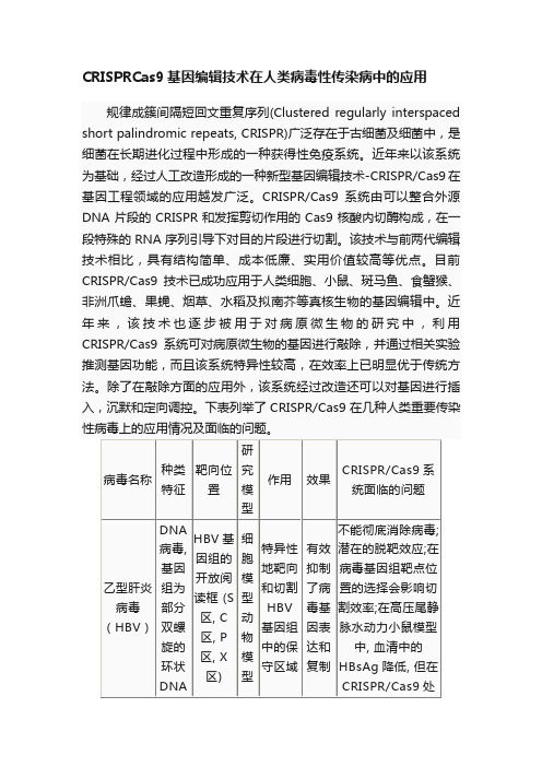 CRISPRCas9基因编辑技术在人类病毒性传染病中的应用