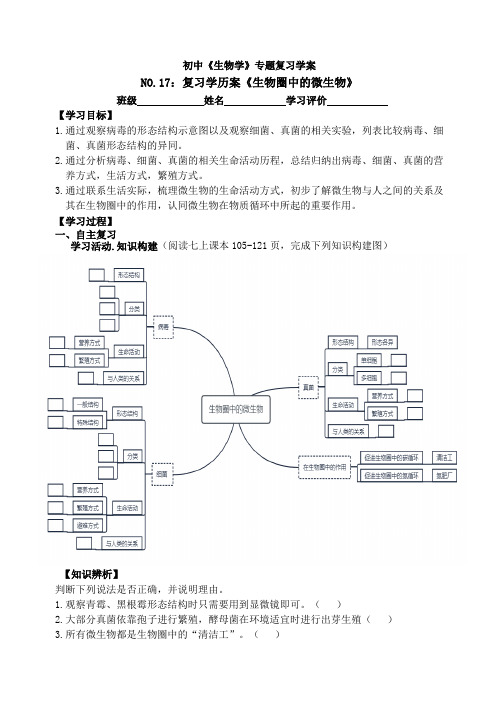 2024年中考生物(济南版)专题复习学案(17)：生物圈中的微生物