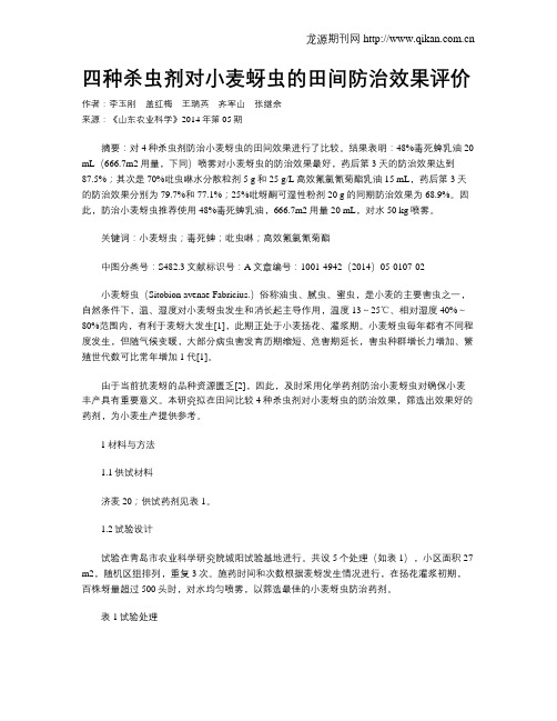 四种杀虫剂对小麦蚜虫的田间防治效果评价