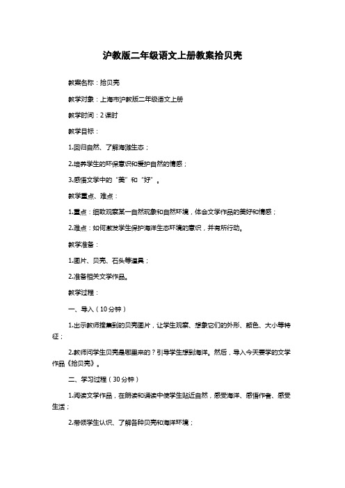 沪教版二年级语文上册教案拾贝壳