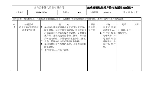 玻璃异物污染预防控制程序