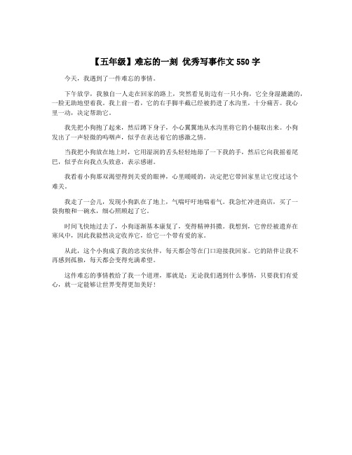 【五年级】难忘的一刻 优秀写事作文550字