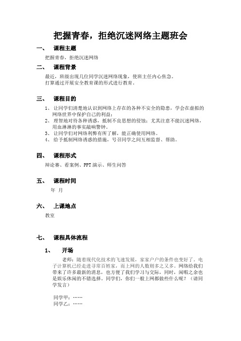 把握青春,拒绝沉迷网络主题班会