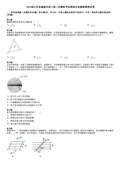 2024届山东省威海市高三第二次模拟考试理综全真演练物理试卷