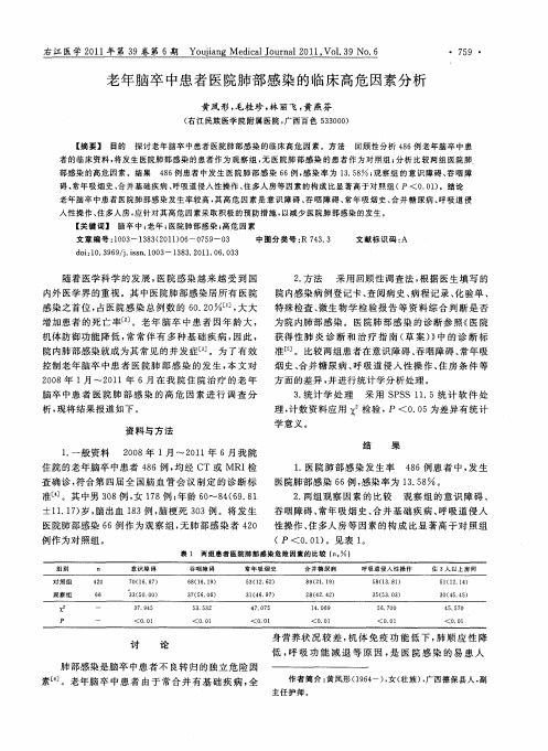 老年脑卒中患者医院肺部感染的临床高危因素分析