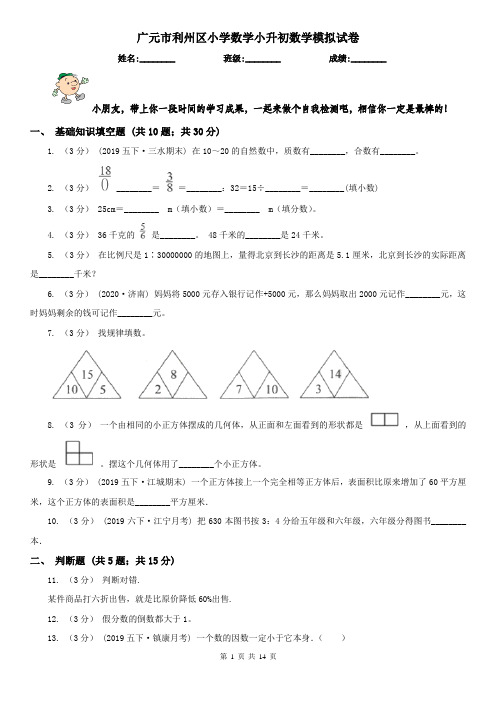 广元市利州区小学数学小升初数学模拟试卷