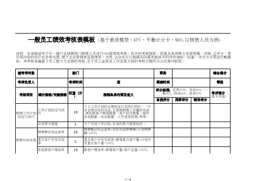 24一般员工绩效考核表模板(以销售人员为例,基于素质模型、KPI、平衡计分卡、MBO)