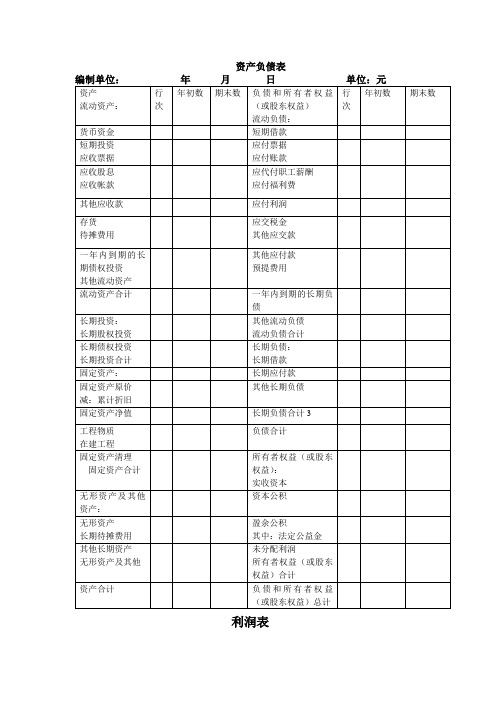 资产负债表空白表格