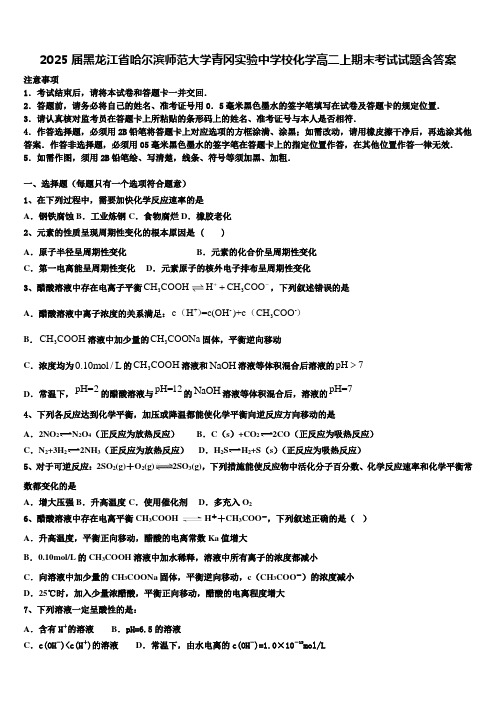 2025届黑龙江省哈尔滨师范大学青冈实验中学校化学高二上期末考试试题含答案