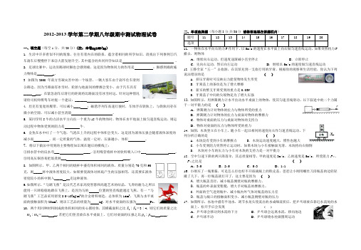 2012-2013学年第二学期八年级期中测试物理试卷