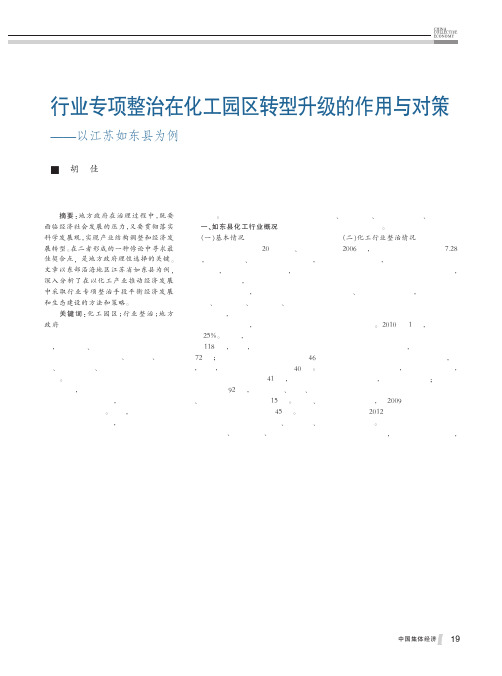 行业专项整治在化工园区转型升级的作用与对策以江苏如东县为例胡佳
