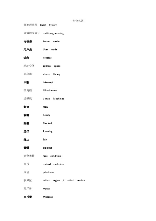 操作系统专业词汇