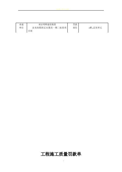 工程施工质量罚款单(范本)