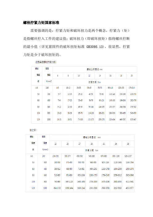 螺栓拧紧力矩国家标准