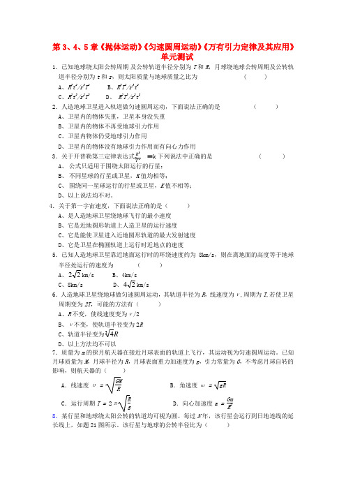 2020高中物理 第3、4、5章 抛体运动 匀速圆周运动 万