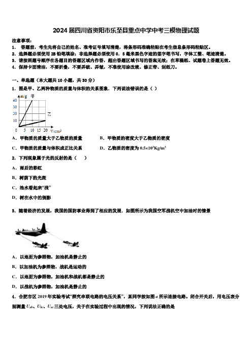 2024届四川省资阳市乐至县重点中学中考三模物理试题含解析