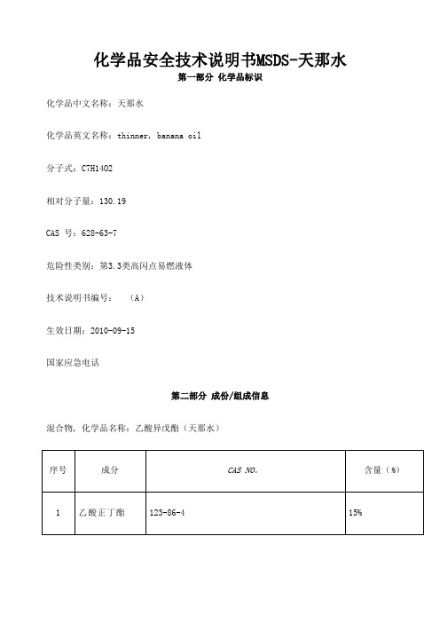 化学品安全技术说明书MSDS天那水