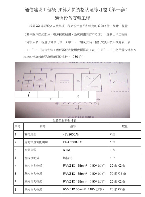 通信概预算资格等级考试专业练习题(第一套设备).docx