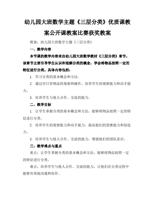 幼儿园大班数学主题《三层分类》优质课教案公开课教案比赛获奖教案