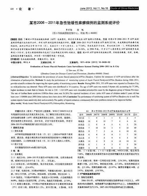 某市2006～2011年急性弛缓性麻痹病例的监测系统评价