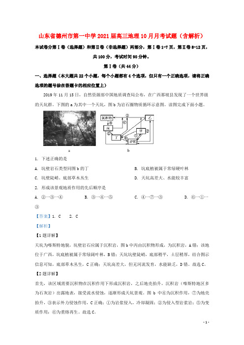 山东省德州市第一中学2021届高三地理10月月考试题含解析