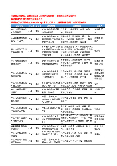 2020新版广东省中山名片印刷工商企业公司名录名单黄页大全57家