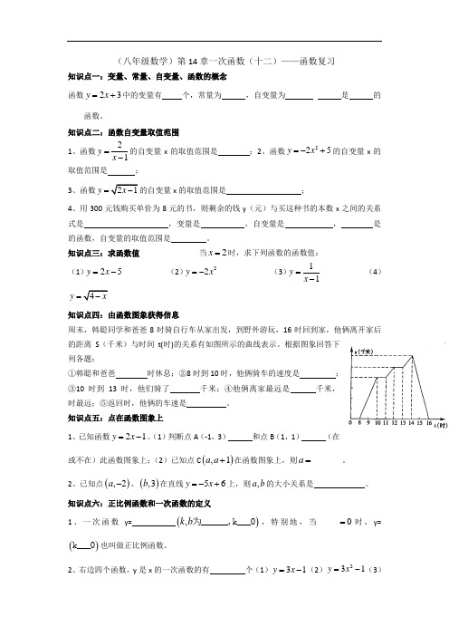 初中数学八年级第14章一次函数(十二)——函数复习导学案