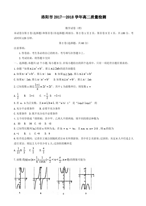 河南省洛阳市高二下学期期末质量检测数学(理)【精选】