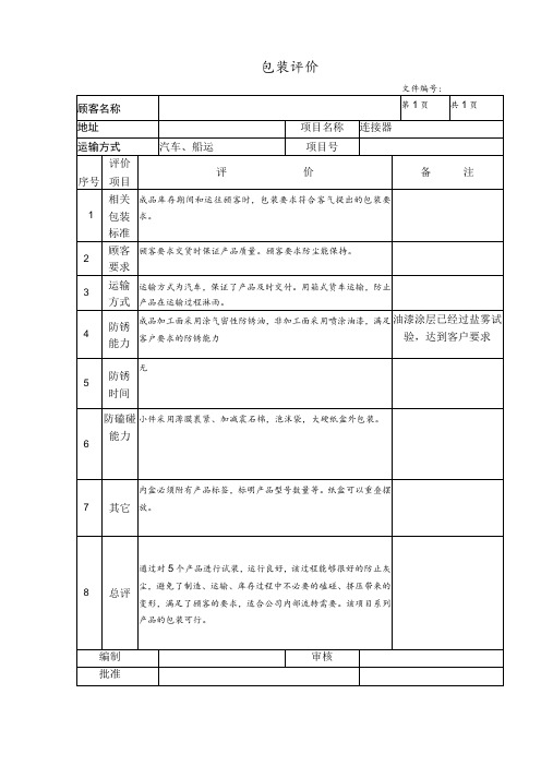 产品包装评价表