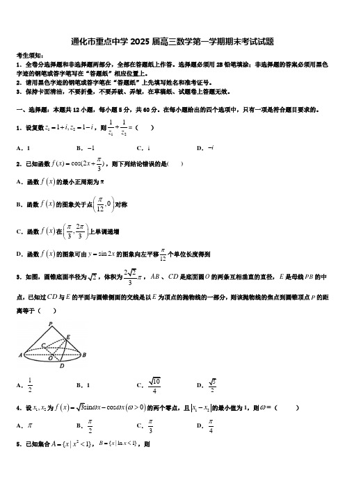 通化市重点中学2025届高三数学第一学期期末考试试题含解析