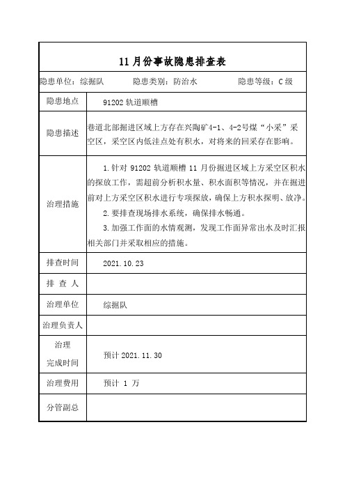 防治水11月份隐患排查表