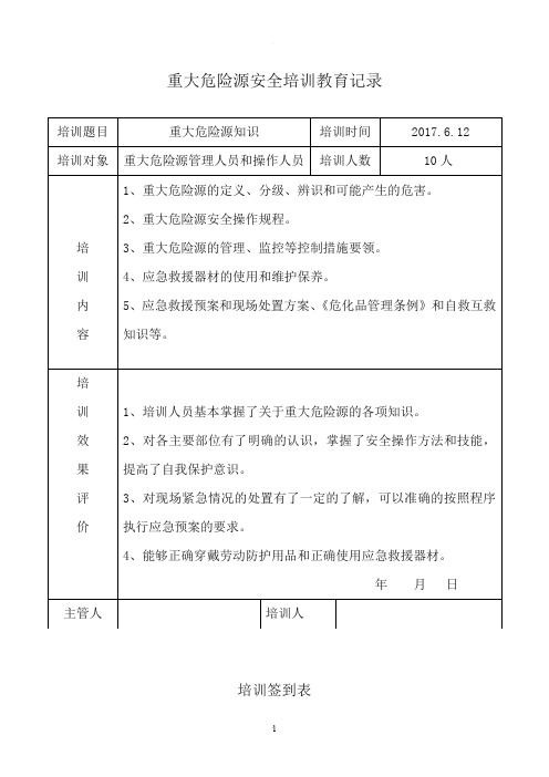 重大危险源安全培训教育记录